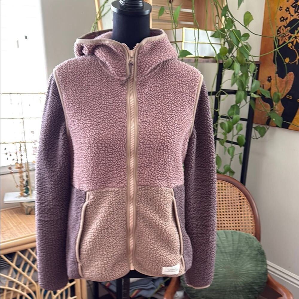 REI Colorblock Teddy Jacket in Dusty Rose, Mauve, and Taupe